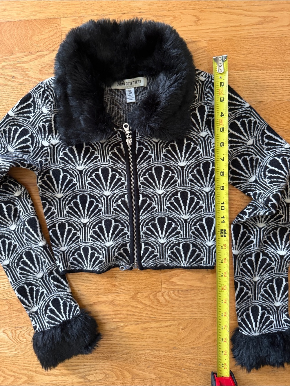 Urban Outfitters Black & White Faux Fur Trim Zip Crop Jacket
